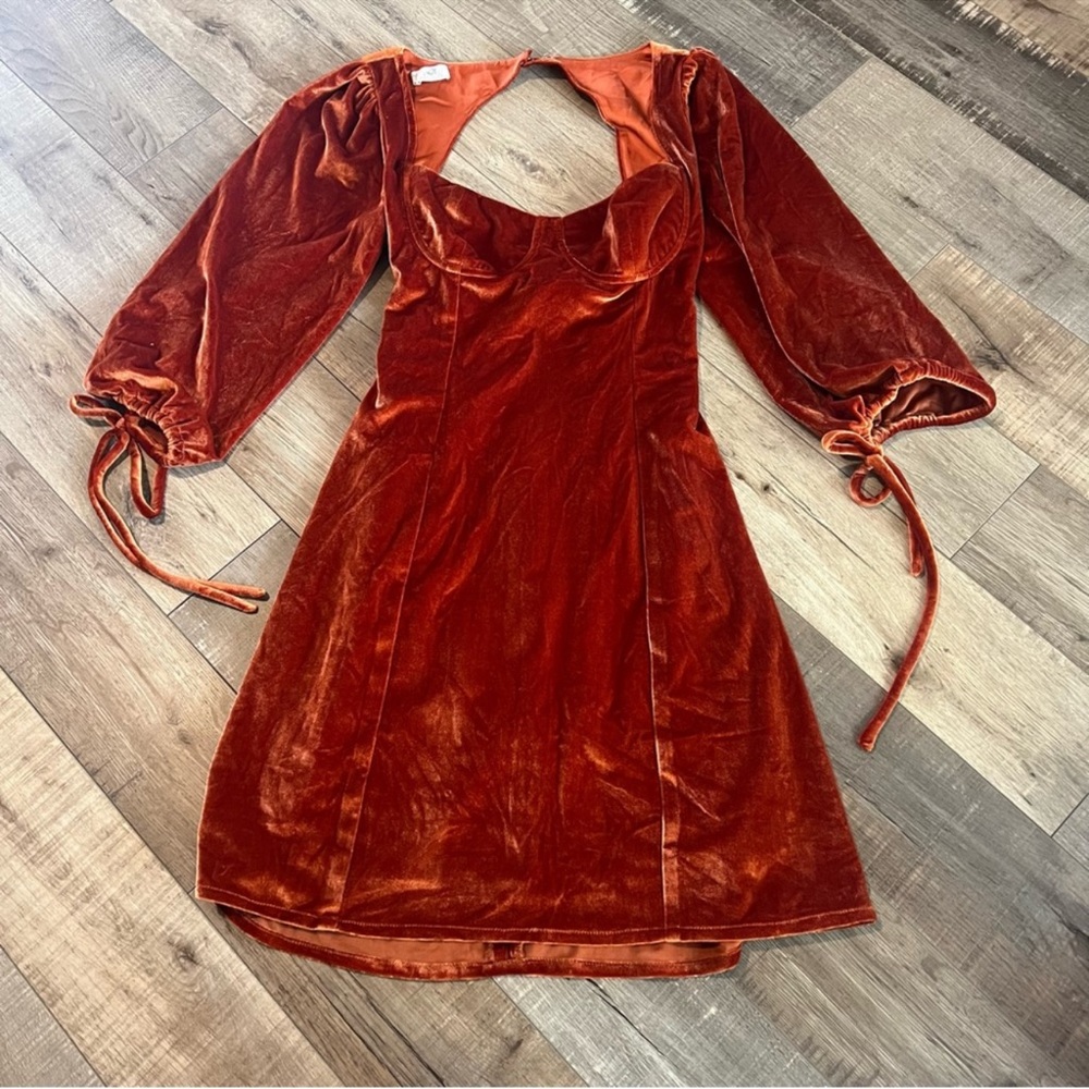 Lelasilk Velvet rust orange Velvet dress - Picture 6 of 6